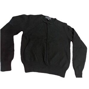 Herman Geist Merino Wool Black Pullover Sweater Front Detail Women's Med Vtg